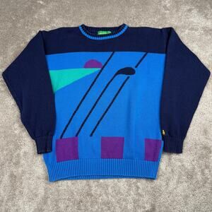 Vtg Grand Slam Golf Sweater Navy Blue Knit Pullover size L Country Club Preppy